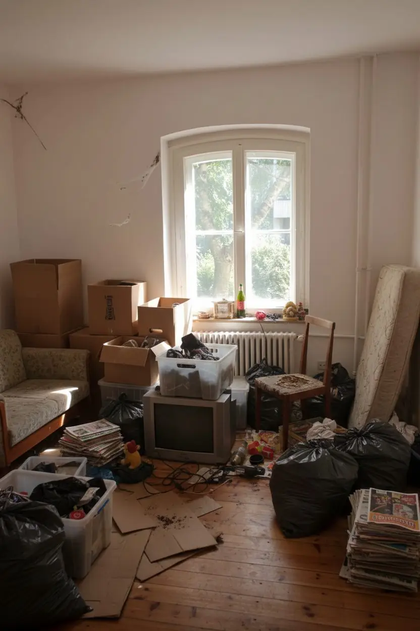 VORHER – Zimmer Nachlassräumung Wien – vorher mit Möbeln, nachher entrümpelt und übergabefertig